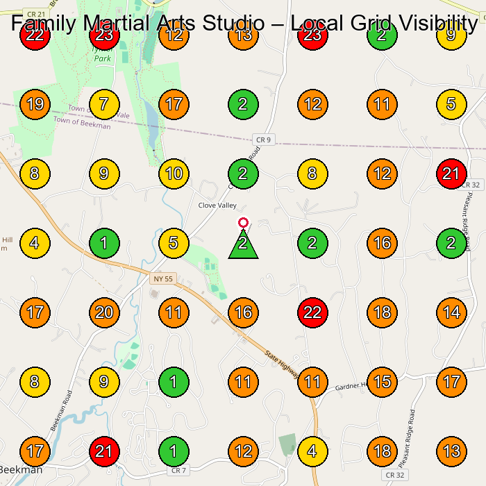 Family Martial Arts Studio Martial Arts School GeoGrid ranking map for Poughquag NY